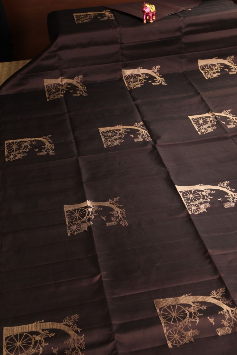 Penny Brown Soft Silk Saree with Gold Zari Jacquard view 2