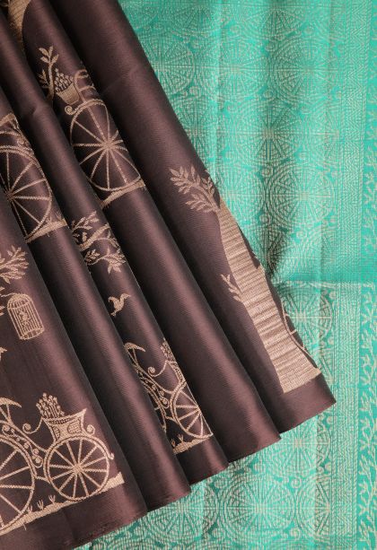 Penny Brown Soft Silk Saree with Gold Zari Jacquard