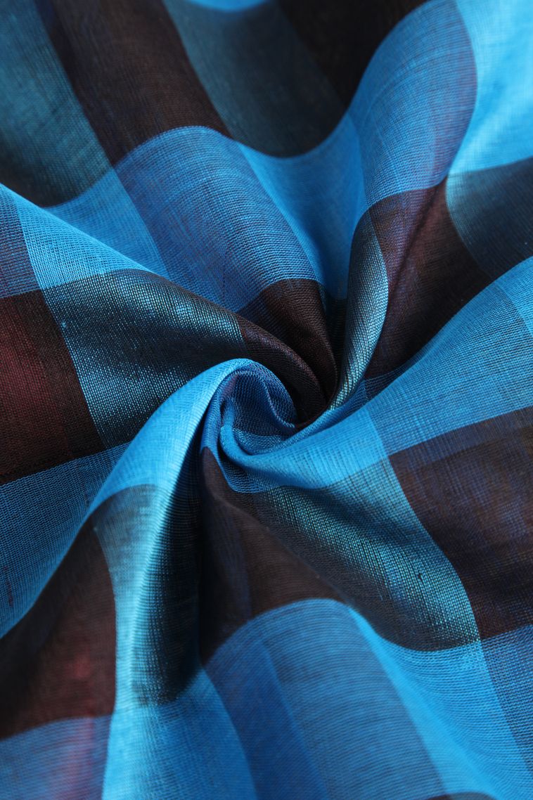 Cerulean Blue Silk Cotton with Gold Zari Checks view 4
