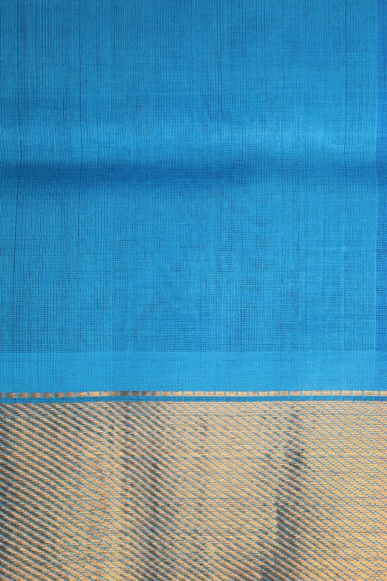 Cerulean Blue Silk Cotton with Gold Zari Checks view 3
