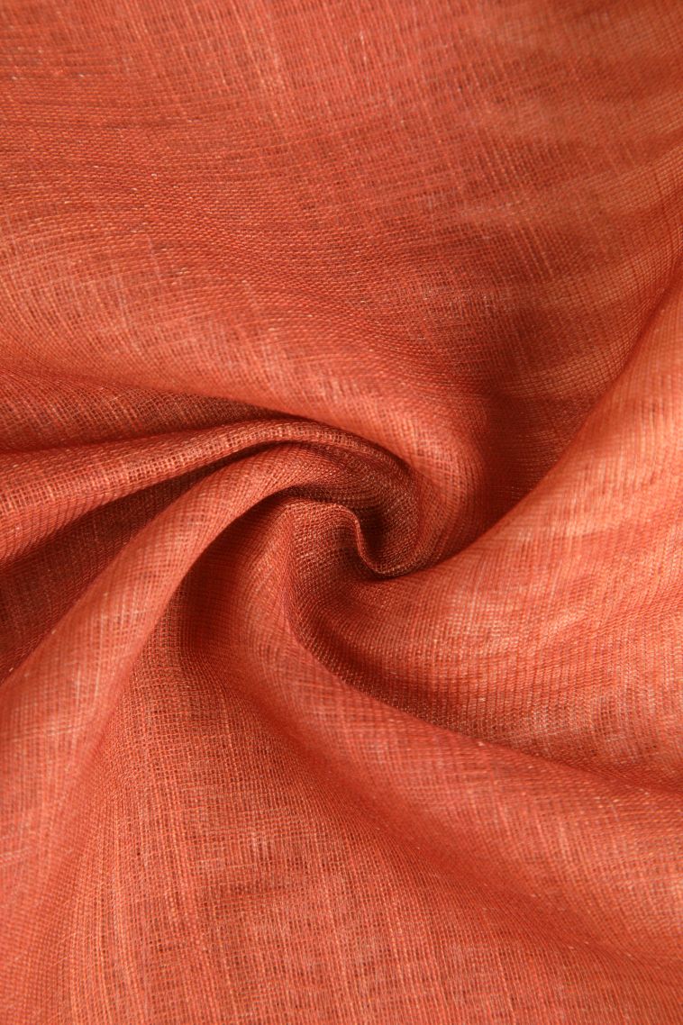Squash Orange Linen Saree with Gold Zari Circle Mottif view 4