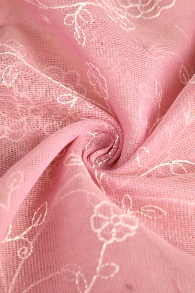 Lemonade Pink Manipuri Cotton Sarees with Without Zari Zari Floral Patterns view 4