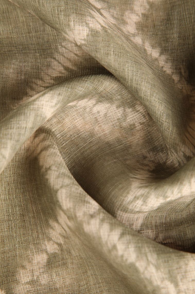 Sage Green Linen Saree with Without Zari Zari Pathik Motifs view 4