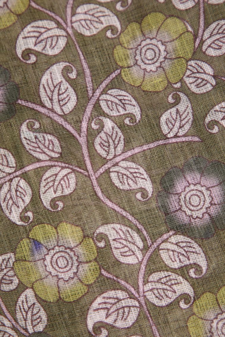 Sage Green Linen Saree with Without Zari Zari Pathik Motifs view 3