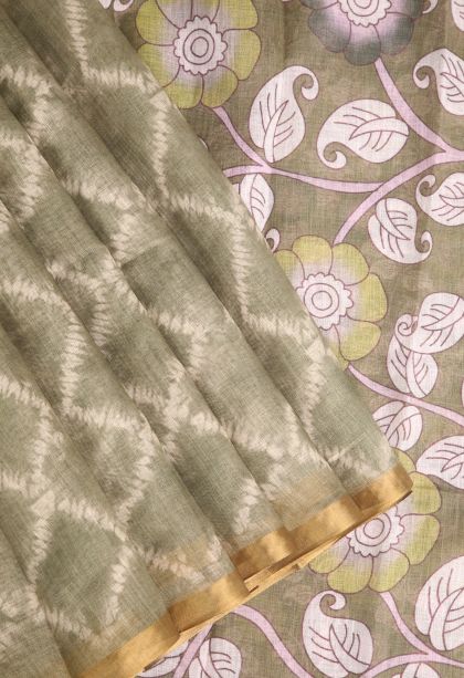 Sage Green Linen Saree with Without Zari Zari Pathik Motifs