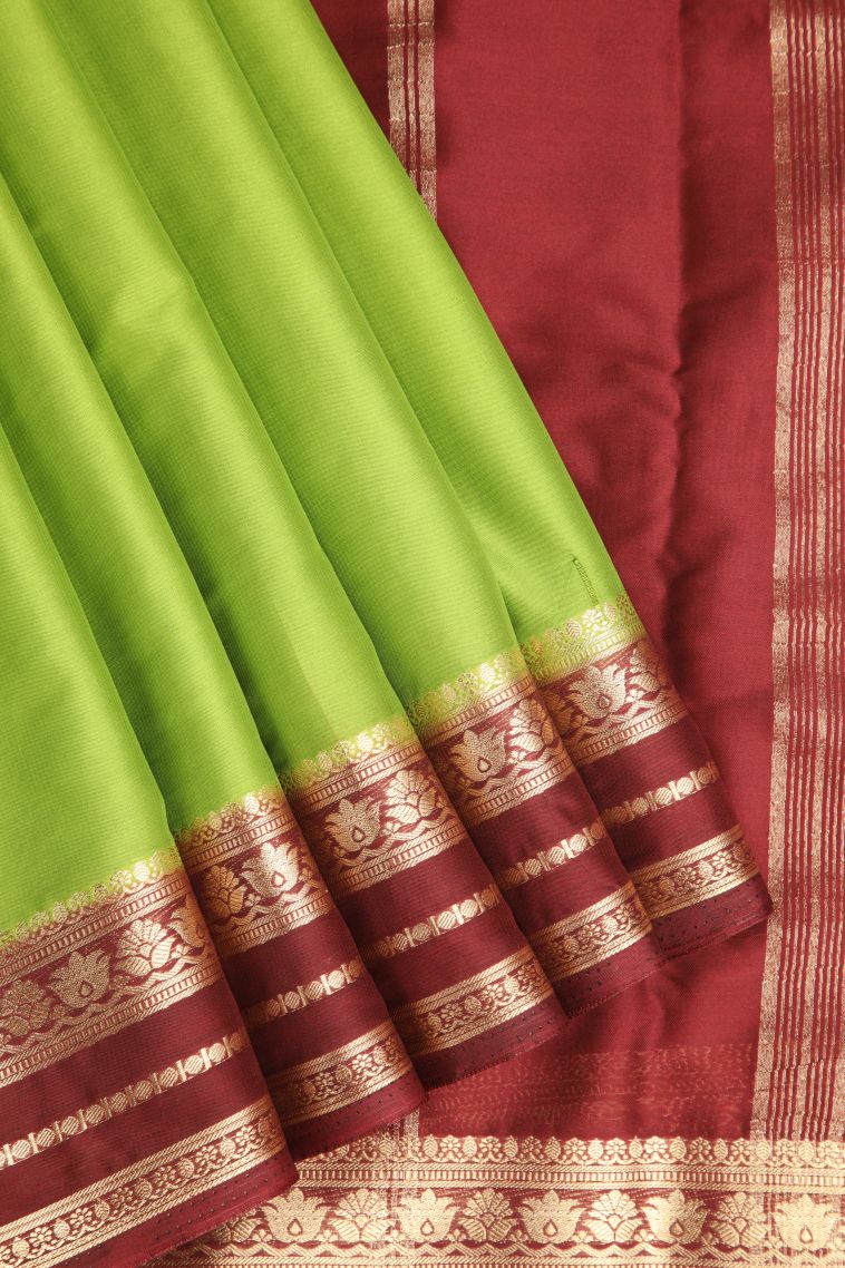 Lime Green Fancy Saree with Gold Zari Plain