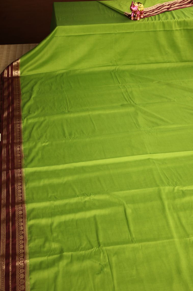 Lime Green Fancy Saree with Gold Zari Plain view 2