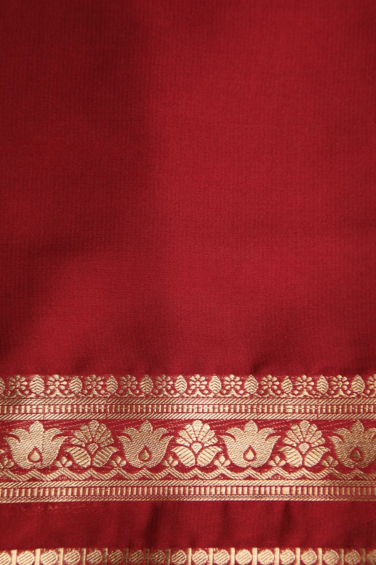 Fire Orange Fancy Saree with Gold Zari Plain view 3