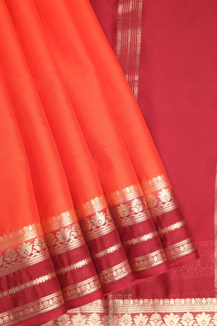Fire Orange Fancy Saree with Gold Zari Plain