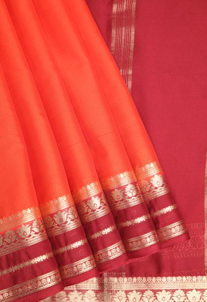 Fire Orange Fancy Saree with Gold Zari Plain