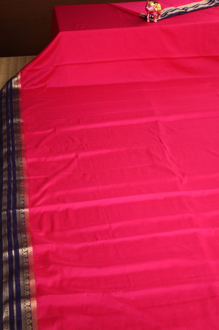Strawberry Pink Fancy Saree with Gold Zari Plain view 2