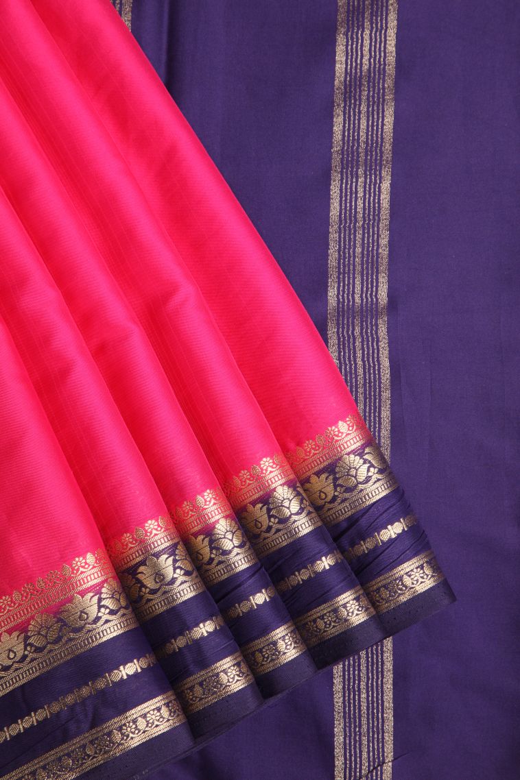 Strawberry Pink Fancy Saree with Gold Zari Plain