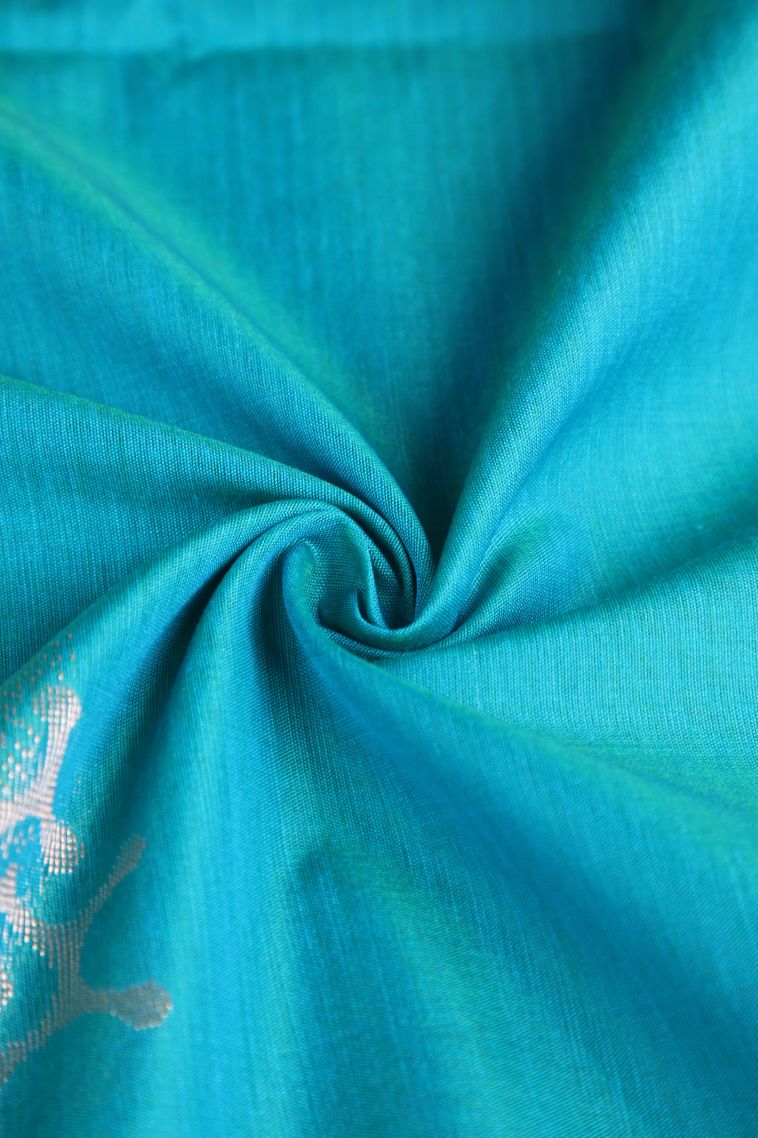 Sky Blue Silk Cotton Sarees with Silver Zari Geometric Shapes view 4