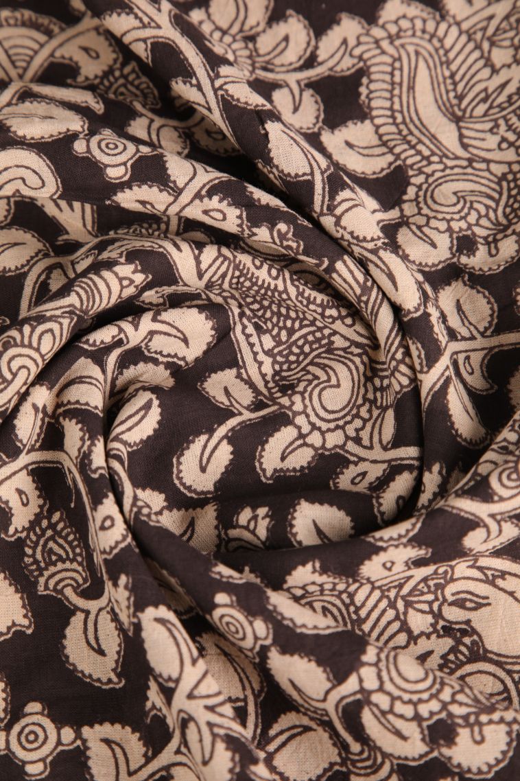 Cinnamon Brown Kalamkari with Without Zari Zari Leaf Pattern view 4