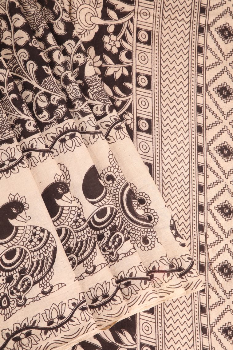 Cinnamon Brown Kalamkari with Without Zari Zari Leaf Pattern view 1
