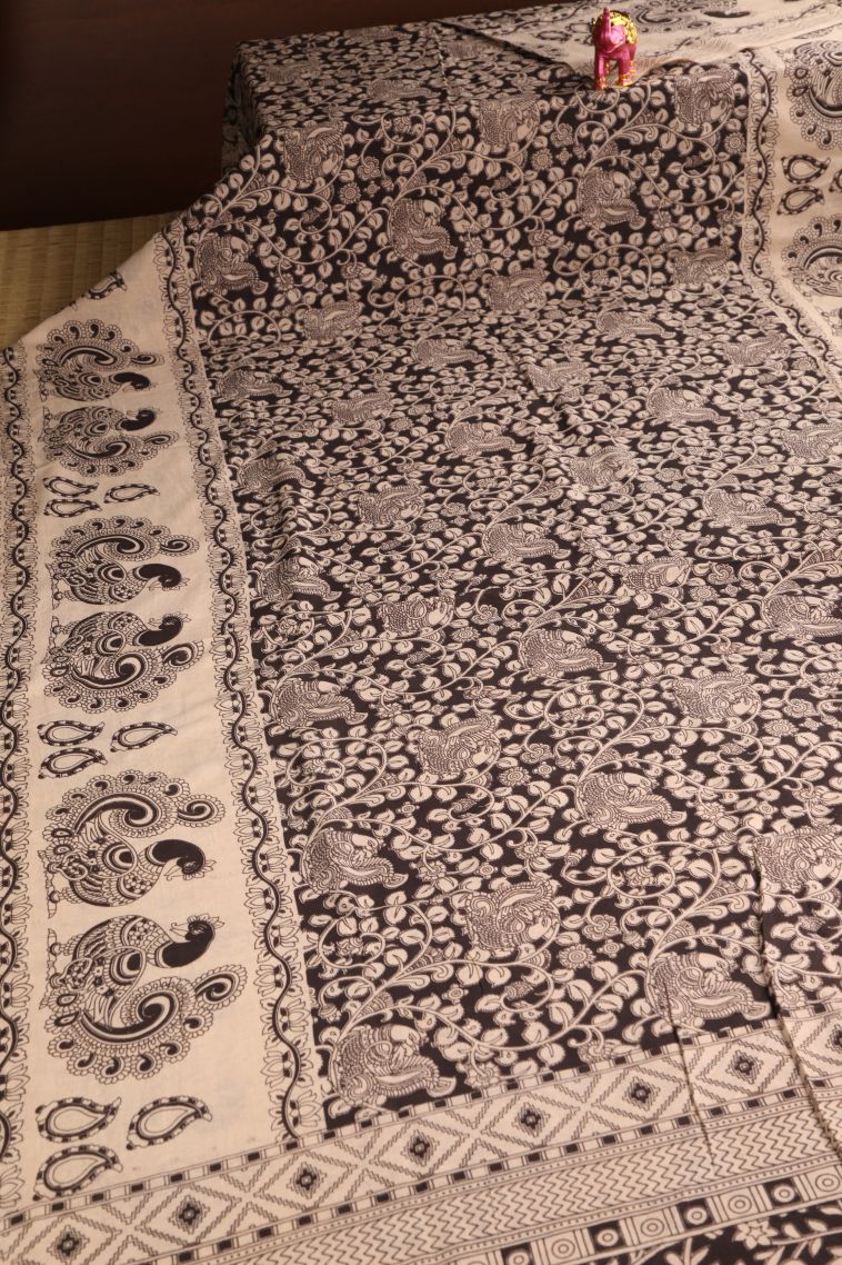 Cinnamon Brown Kalamkari with Without Zari Zari Leaf Pattern view 2
