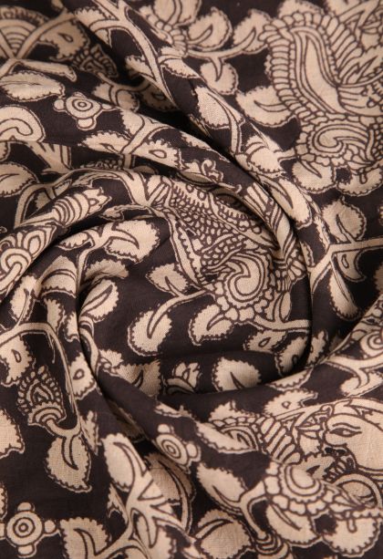 Cinnamon Brown Kalamkari with Without Zari Zari Leaf Pattern
