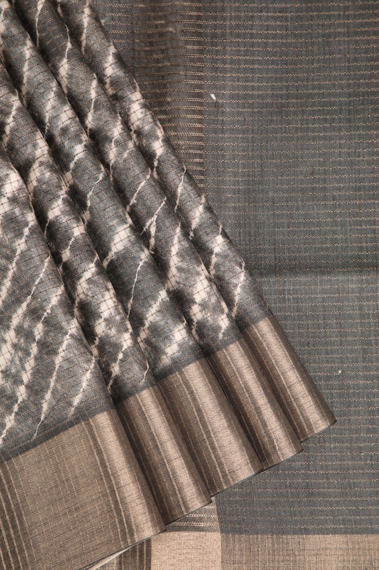 Davy Black Semi Tussar Silk with Gold Zari Pathik Motifs