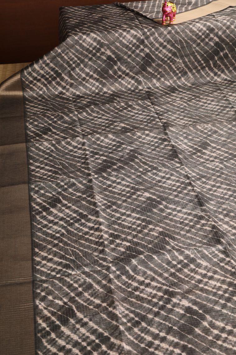 Davy Black Semi Tussar Silk with Gold Zari Pathik Motifs view 2