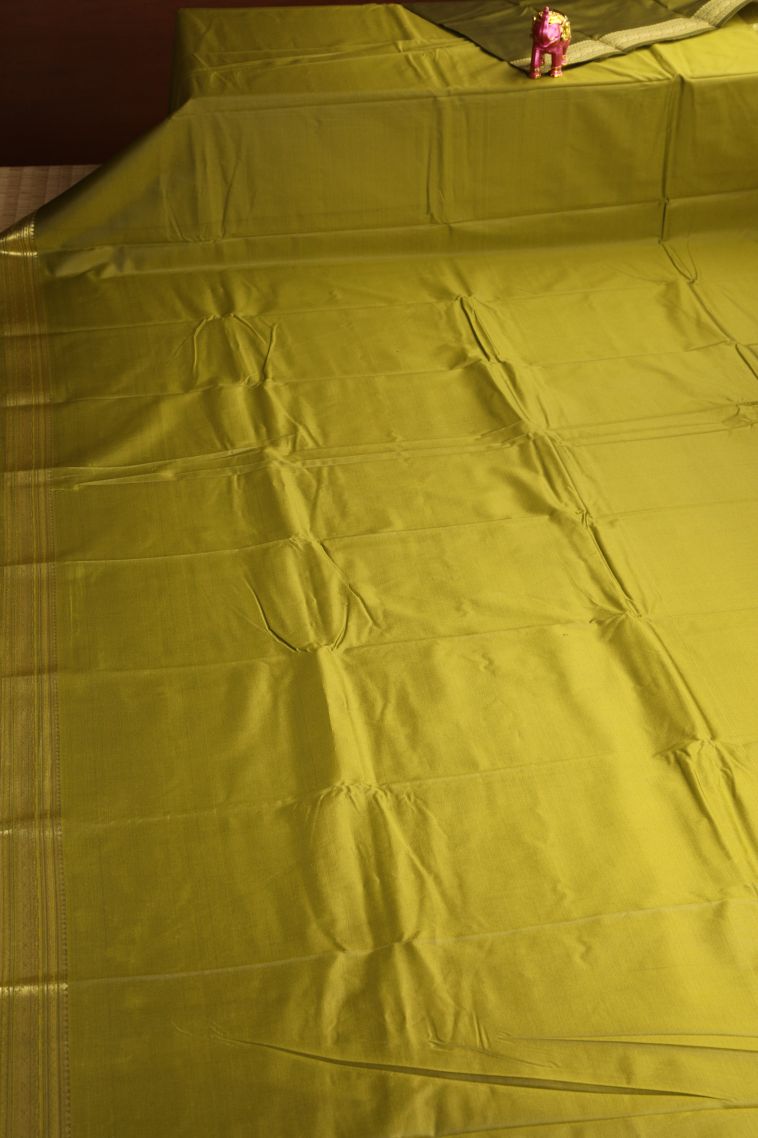 Olive Green Apoorva Silk Sarees with Gold Zari Plain view 2