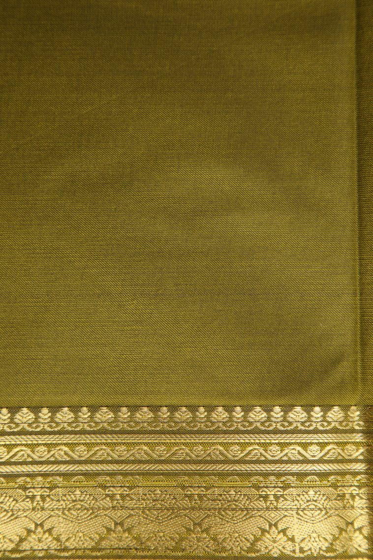 Olive Green Apoorva Silk Sarees with Gold Zari Plain view 3