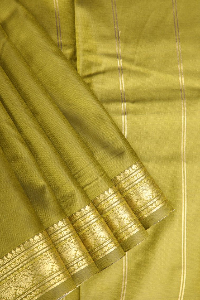 Olive Green Apoorva Silk Sarees with Gold Zari Plain view 1
