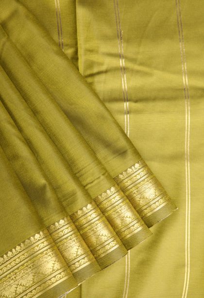 Olive Green Apoorva Silk Sarees with Gold Zari Plain