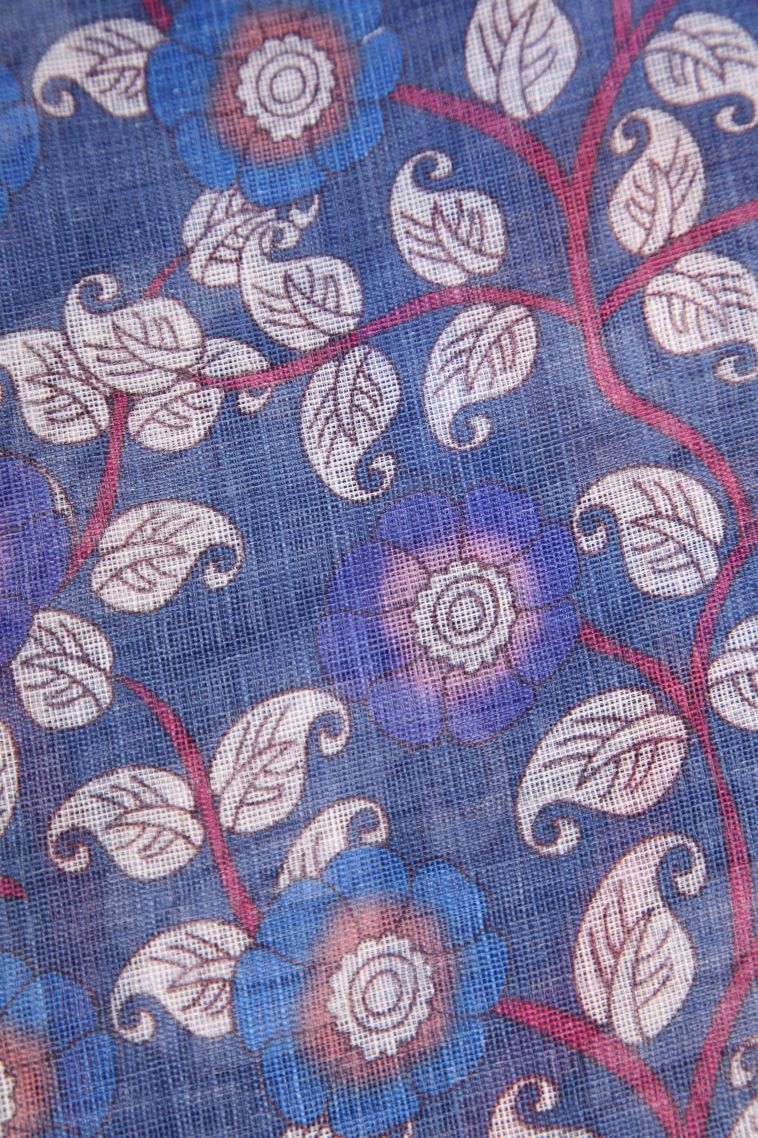Daffane Blue Linen Saree with Without Zari Zari Pathik Motifs view 3