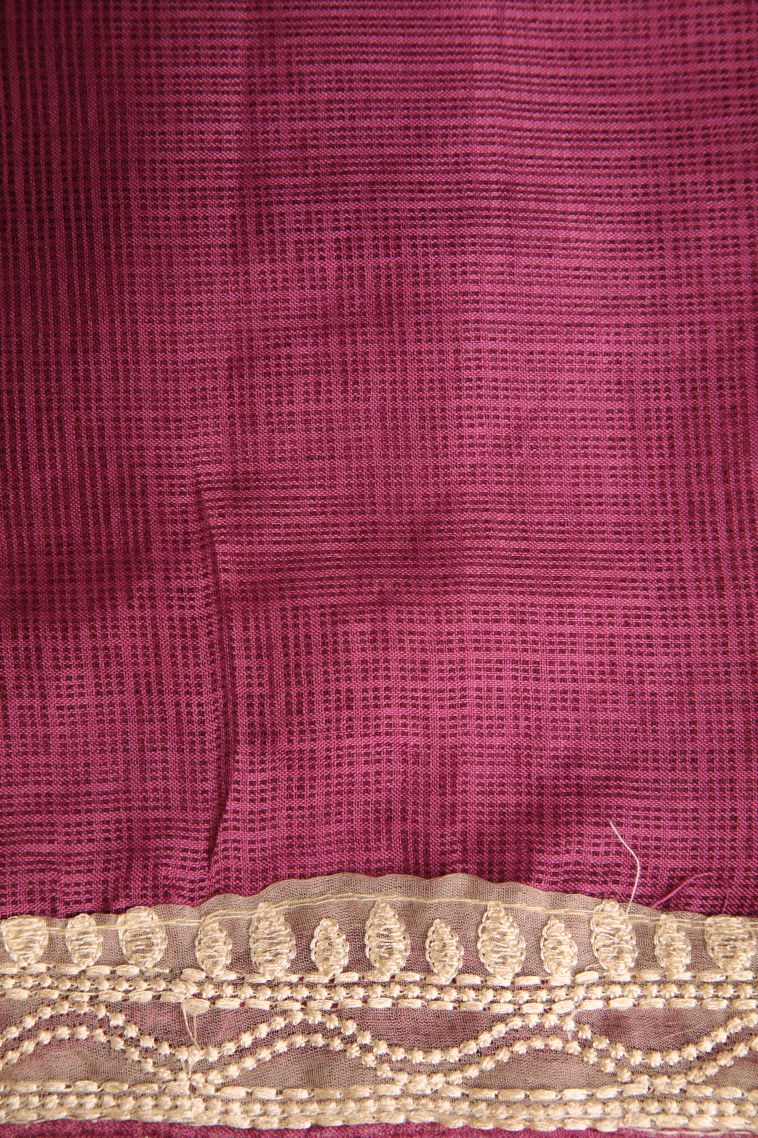 Magenta Purple Manipuri Cotton Sarees with Without Zari Zari Floral Puttas view 3