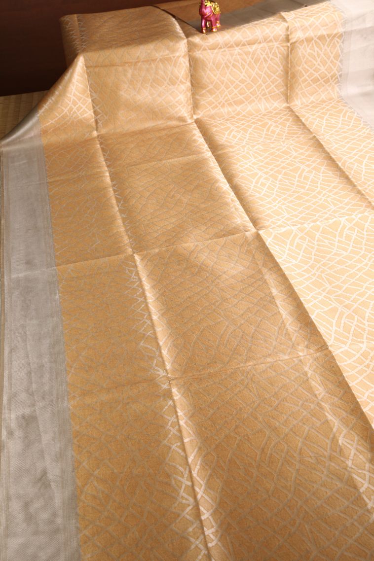 Sepia Yellow Tussar Saree with Antic Zari Jamandery Pattern view 2