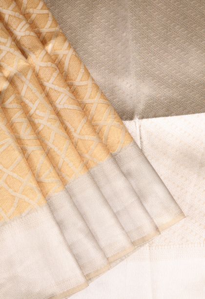 Sepia Yellow Tussar Saree with Antic Zari Jamandery Pattern