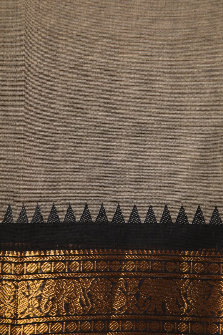 Gray Black Chettinad Cotton Sarees with Gold Zari Plain With Border view 3
