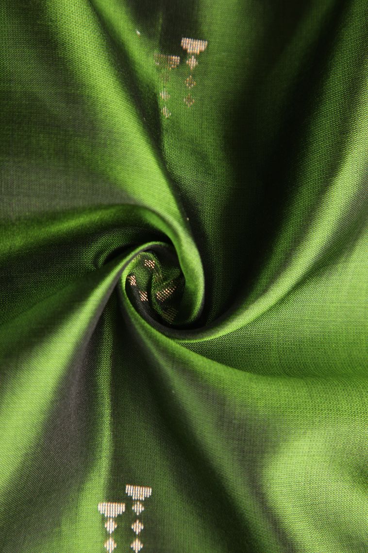Pickle Green Soft Silk Saree with Gold Zari Peacock Motifs view 4