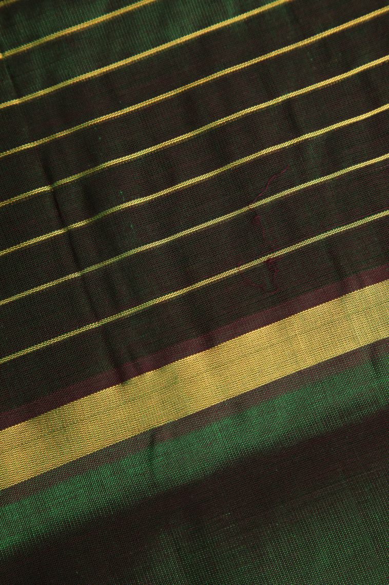 Seaweed Green Silk Cotton with Gold Zari Checks view 3