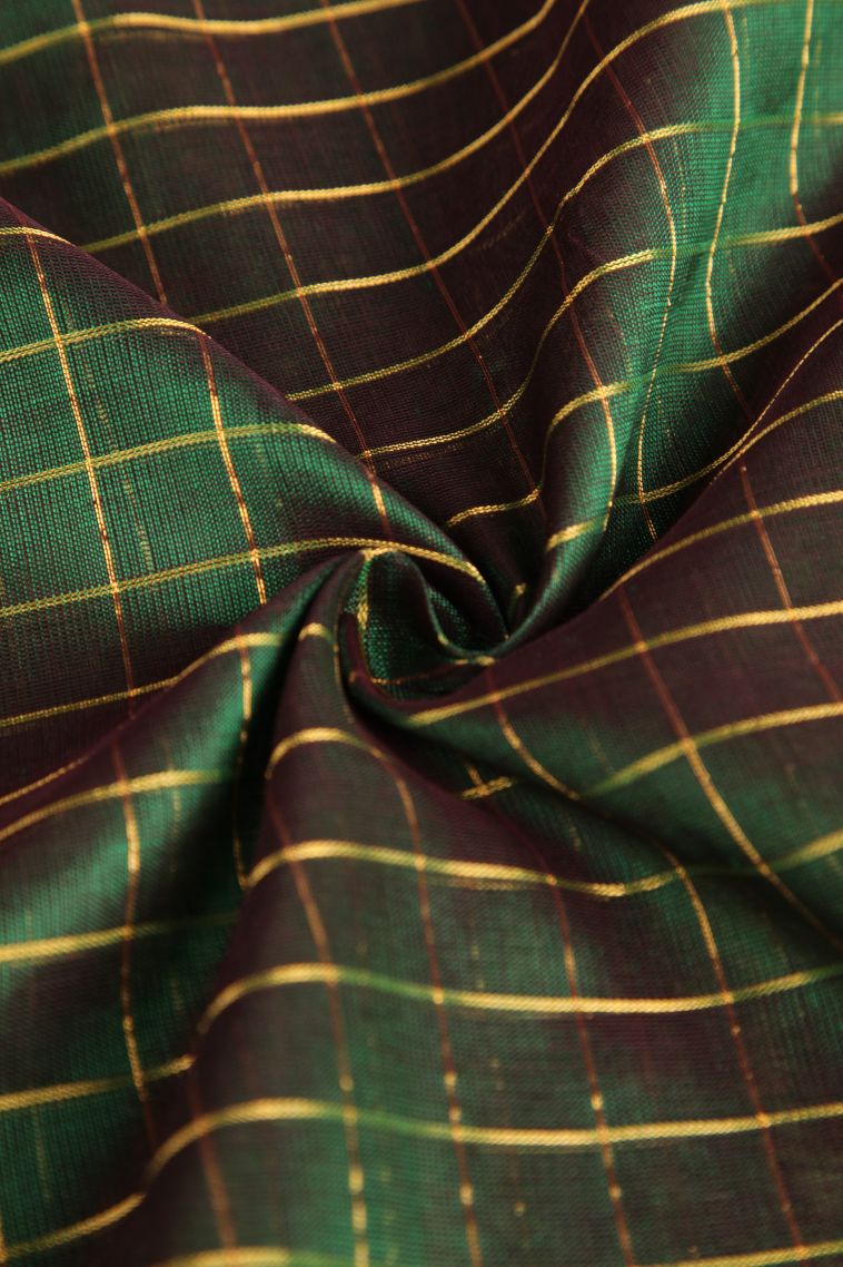 Seaweed Green Silk Cotton with Gold Zari Checks view 4