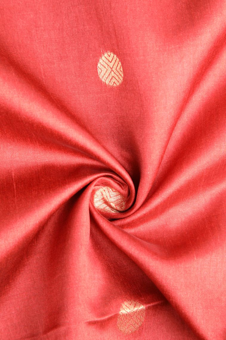 Rose  Red Tussar Saree with Gold And Silver Zari Geometric Shapes view 4