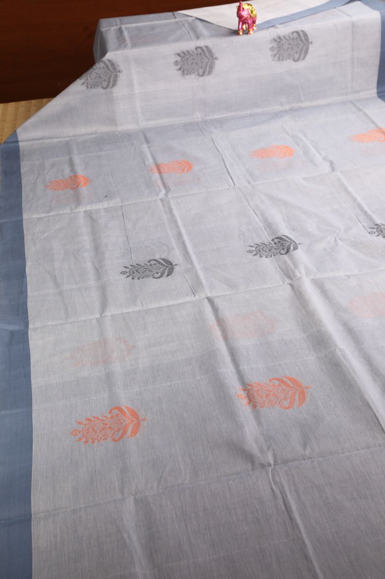 Gray Black Pure Handloom Kovai Cotton with Without Zari Zari Floral Patterns view 2