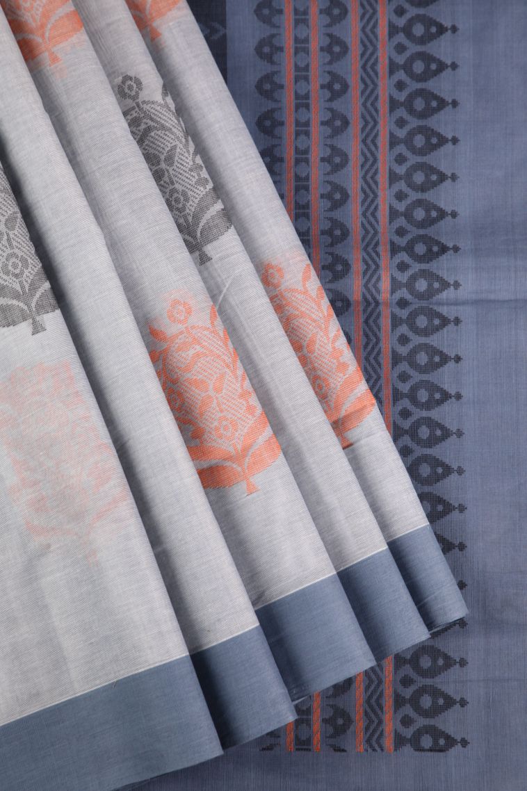 Gray Black Pure Handloom Kovai Cotton with Without Zari Zari Floral Patterns view 1