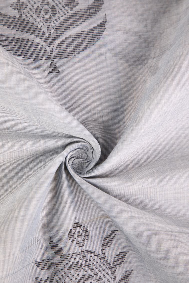 Gray Black Pure Handloom Kovai Cotton with Without Zari Zari Floral Patterns view 4