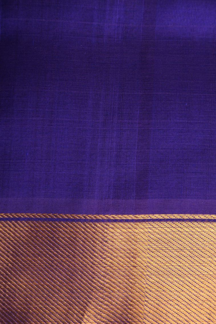 Daffane Blue Silk Cotton with Gold Zari Checks view 3