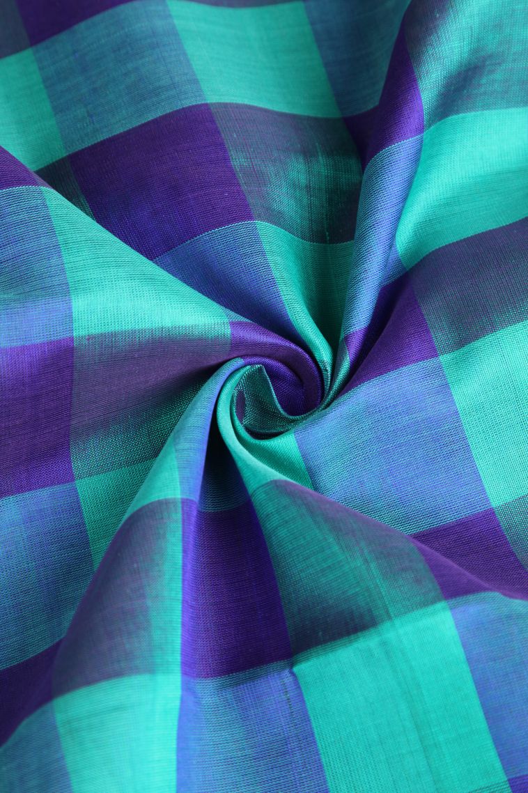 Daffane Blue Silk Cotton with Gold Zari Checks view 4