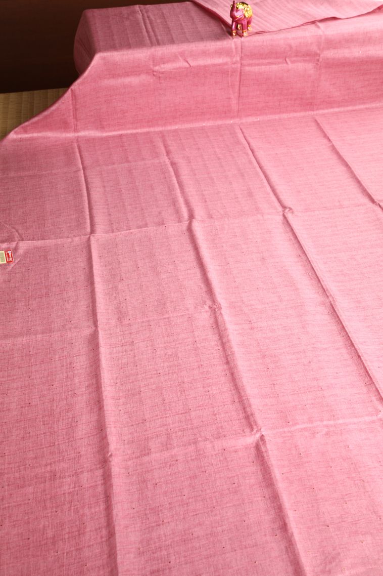 Watermelon Pink Jute Sarees with Gold Zari Buttis (small Dots Or Motifs) view 2