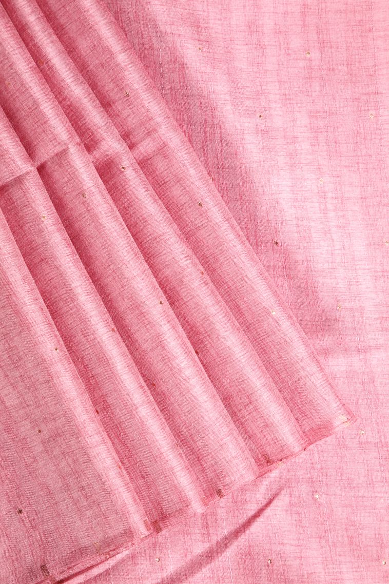 Watermelon Pink Jute Sarees with Gold Zari Buttis (small Dots Or Motifs) view 1