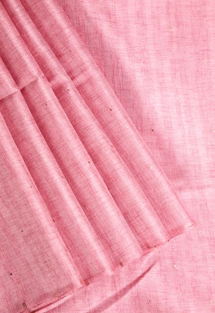 Watermelon Pink Jute Sarees with Gold Zari Buttis (small Dots Or Motifs)