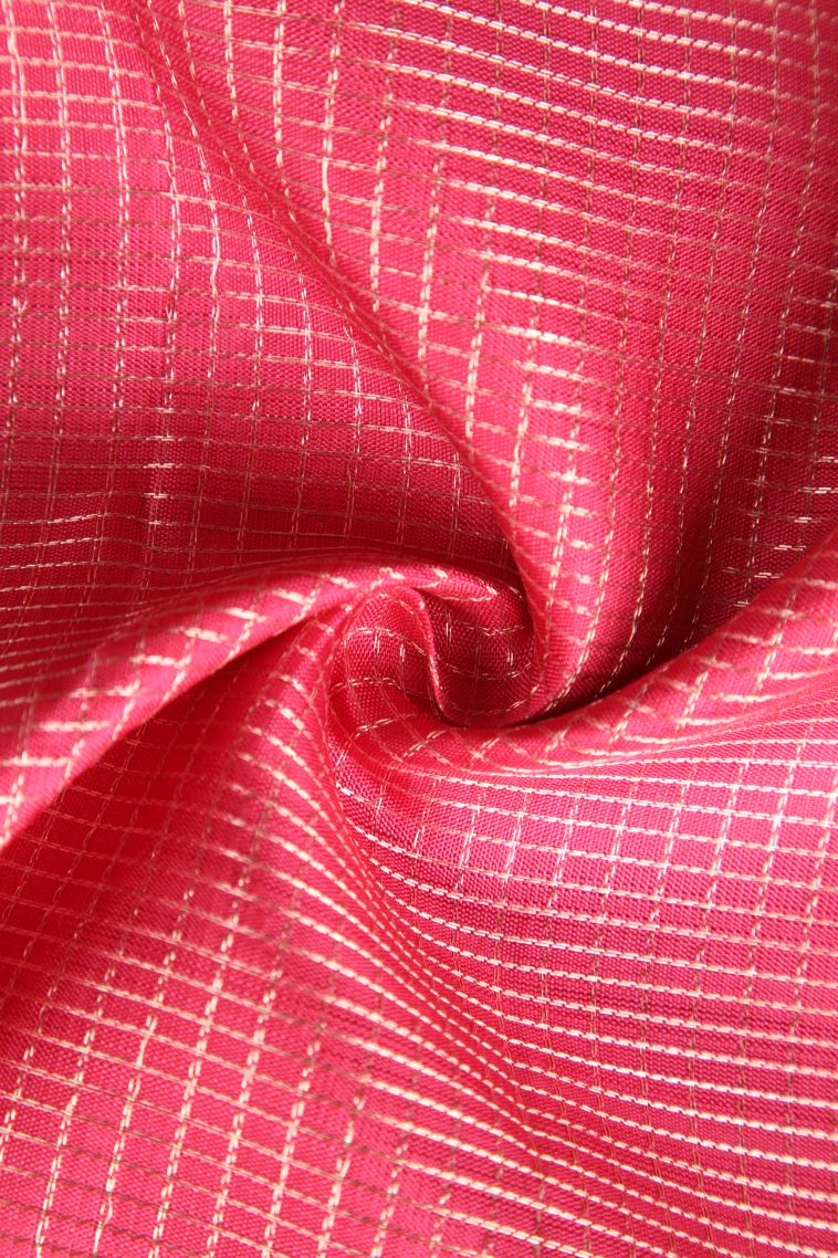 Punch Pink Kanchipuram Silk Sarees with Gold Zari Checks view 4