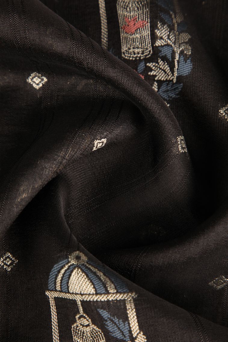 Charleston Black Banaras Sarees with Without Zari Zari Birds And Floral Pattern view 4
