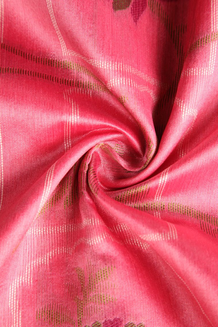 Rose Pink Jute Sarees with Gold And Silver Zari Floral Patterns view 4