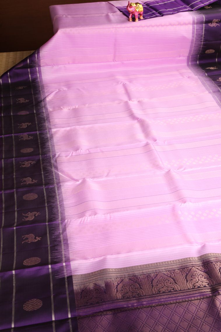 Blush Pink Soft Silk Saree with Gold And Silver Zari Straipes And Puttas view 2