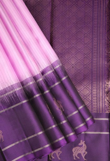 Blush Pink Soft Silk Saree with Gold And Silver Zari Straipes And Puttas