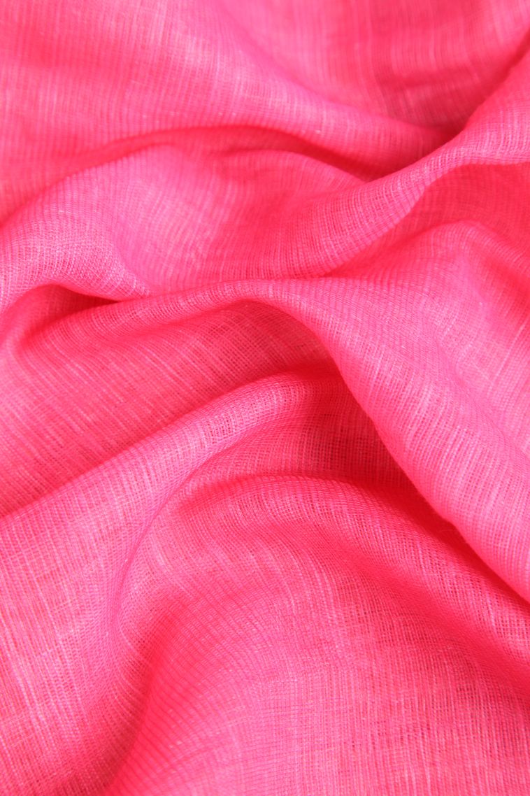 Rouge Pink Linen Saree with Gold Zari Plain view 4